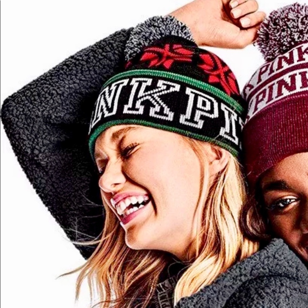 Victoria’s Secret PINK Black Multi Knit Hat NWT!